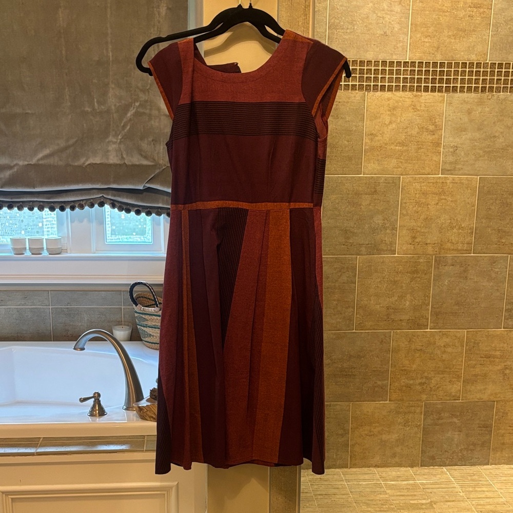 Mata Traders Burgundy & Rust Striped Midi Fit-and-Flare Dress
